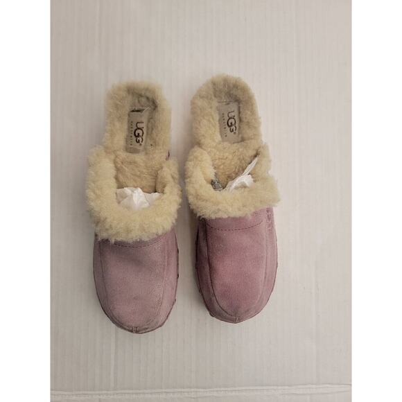 UGG Kalie Clogs Sz 7 Lavender Suede Sheepskin Lined Wood Sole Slip On 5426 - Picture 3 of 9